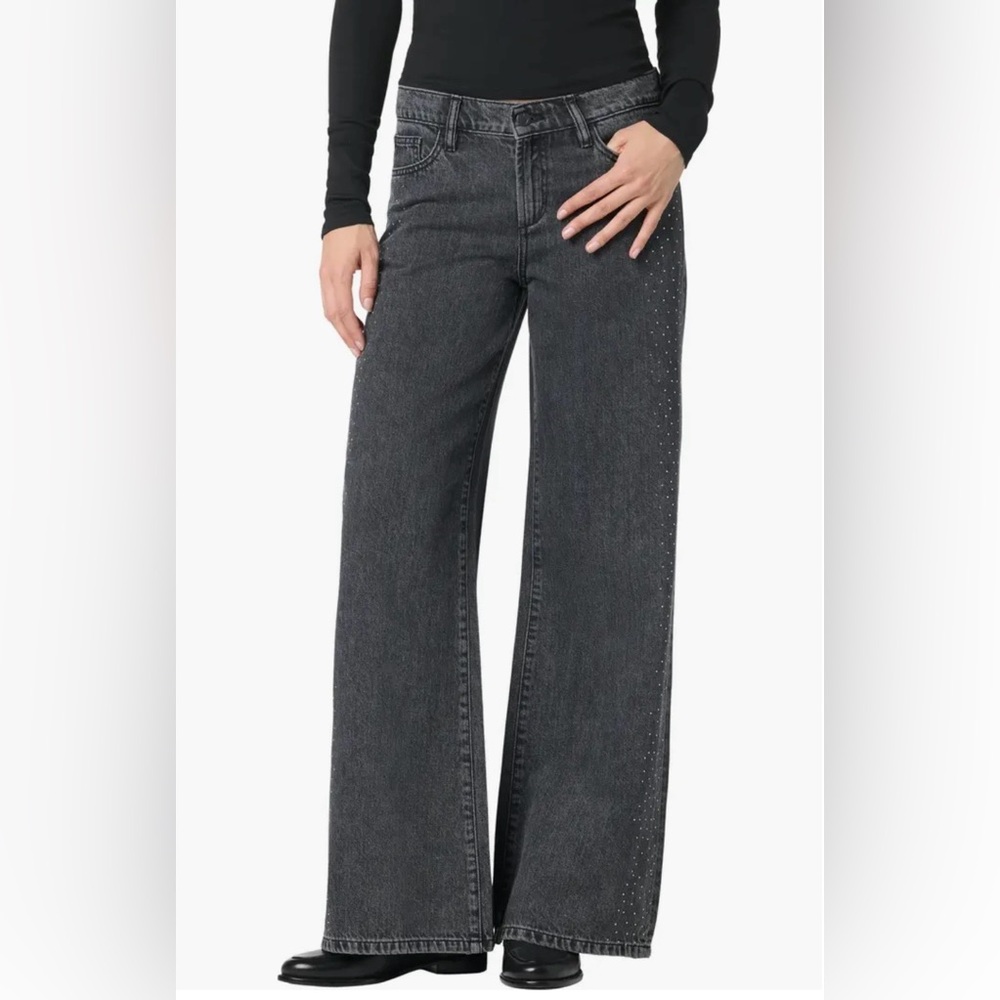 Joe's  Women’s Charcoal Crystal Embellished Wide-Leg Cotton Jeans, Sz 34 NWT